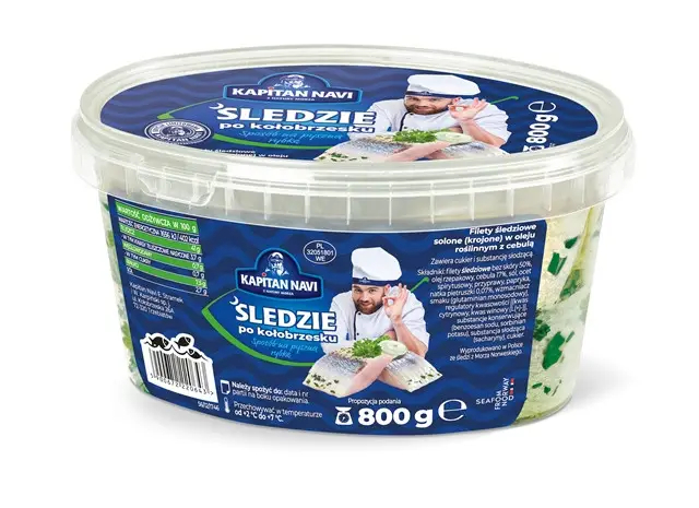 Філе оселедця Kapitan Navi Sledzie po kolobrzesku Капітан Наві без оцту з травами Контейнер 800г