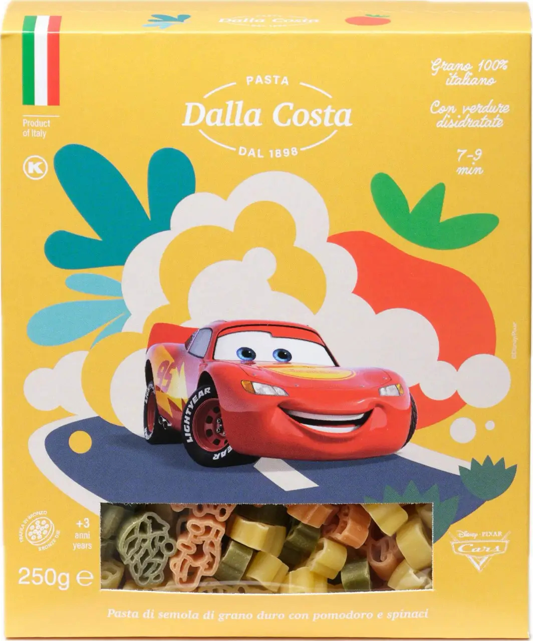 Макарони Дитячі Мультяшні Dalla Costa Disney Pixar Cars Pasta Далла Коста Паста Дісней Піксар Тачки томати і шпінат Коробка 250г