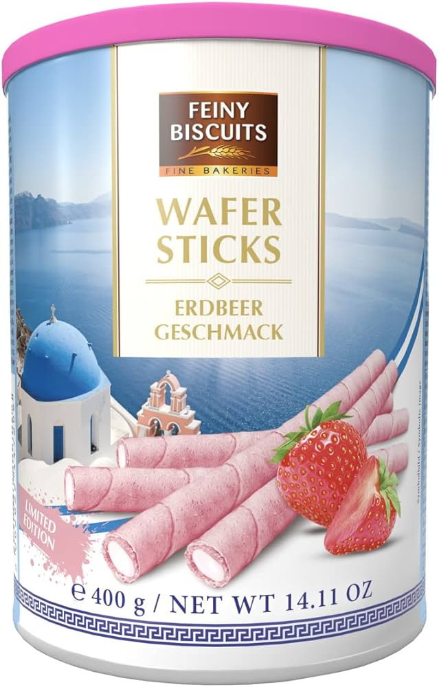 Вафельні трубочки Полуничні Feiny Biscuits Wafer Sticks Erdbeer GeschMack Фейні Бісквіти з Вершковим кремом Банка 400г