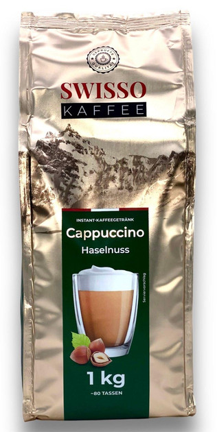 Капучіно розчинний Swisso cappuchino Hazelnuss Instant KaffeeGetrank Coffee Свіссо кремом горіхів фундук 80порцій Пакет 1кг