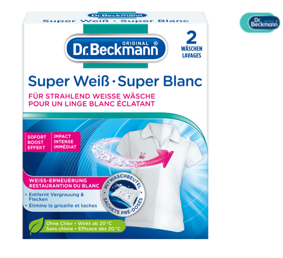 Супер відбілювач для Пожовклого та посірілого одягу Dr. Beckmann Super Weiss Blanc в пакетах 2шт 80г