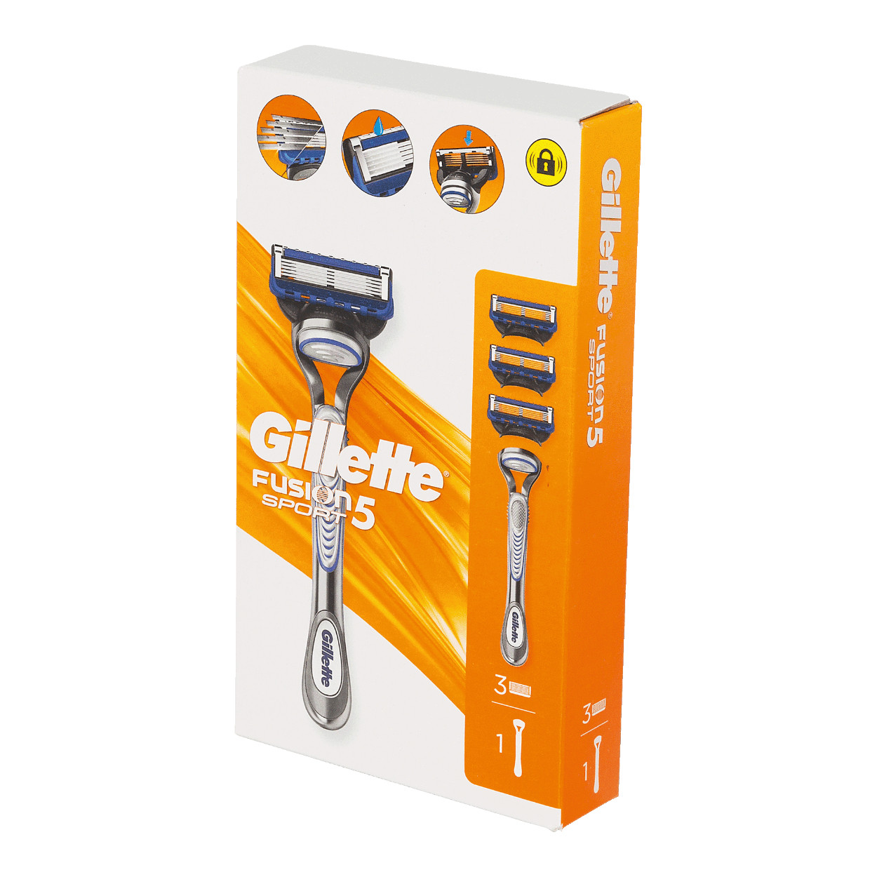 Набір Бритва для гоління та Касети Чоловіча Gillette Fusion5 Sport Джілет Фьюжин Спорт Змащувальна змужка 5лез 3шт