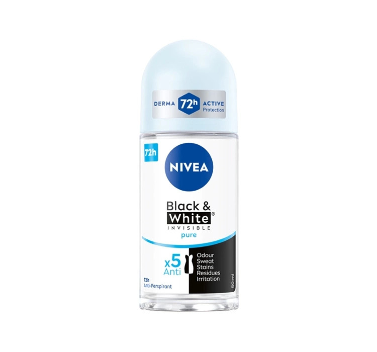 Антиперспірант Шариковий Nivea Black&White Invisible pure Derma Active Protection 72h Нівеа невидимий для Білого та Чорного 50мл