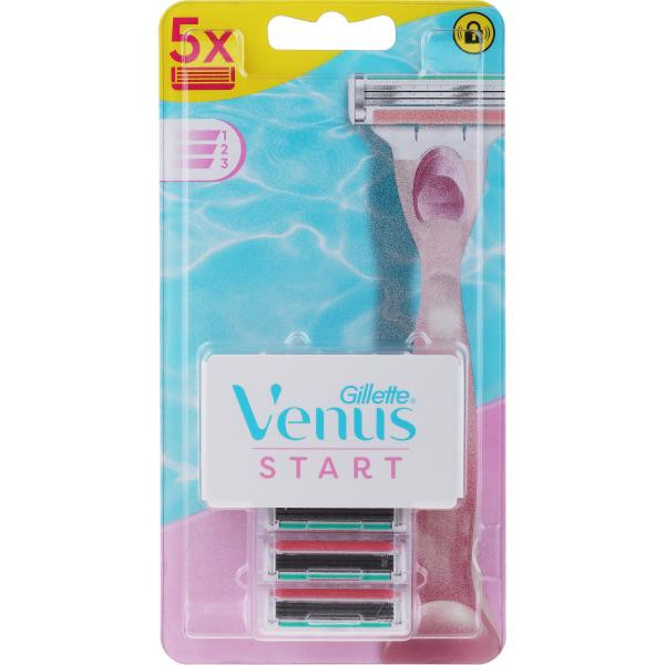 Бритва для гоління та Змінні касети Жіноча Gillette Venus Start 5+1 Вінус Набір одноразова Змащувальна змужка 3леза 5шт