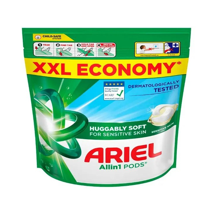 Капсули для прання дитячого одягу Сенсітів Ariel Huggably Soft Sensitive Skin Pods All-in-1 Арієль для Чутливої Шкіри 50шт