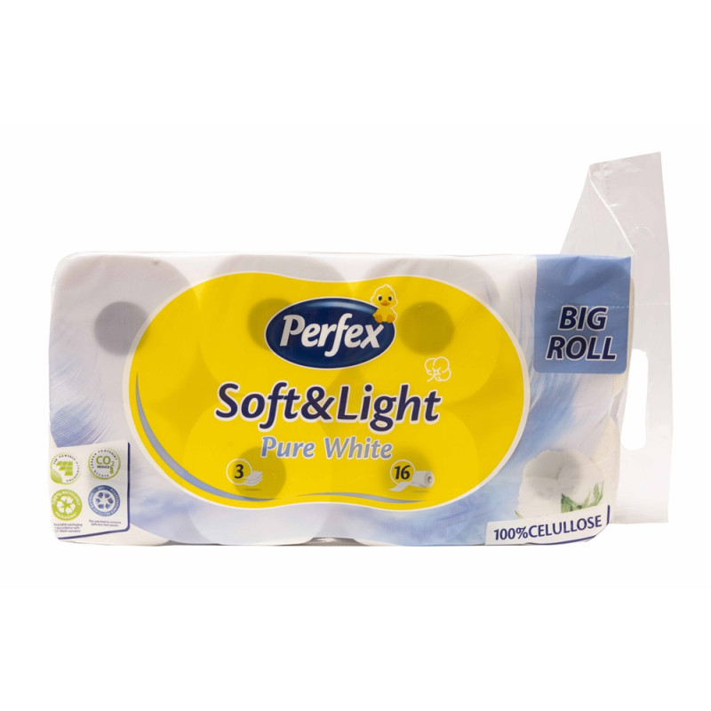 Туалетний папір у Рулонах Perfex Soft&Light Big Roll 100% Cellulose Pure White Перфекс трьохшаровий Целюлоза без Аромату 16шт