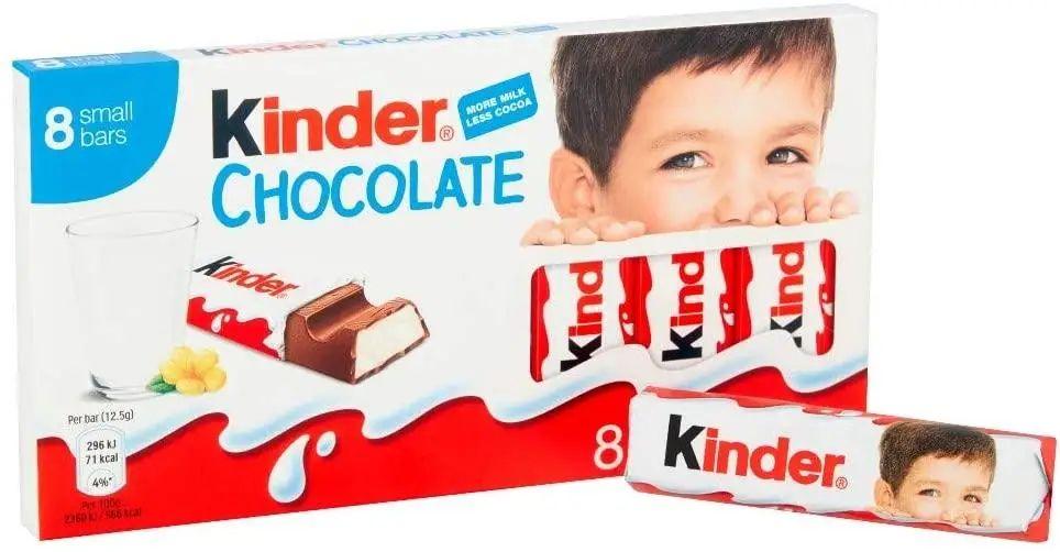 Шоколадні батончики Kinder T8 Chocolate Кіндер Т8 з молочним Какао кремом 8шт 100г