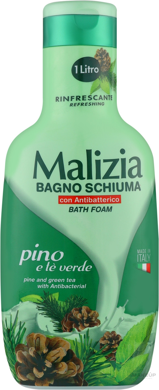 Гель-піна для душу ванни Освіження Malizia Bagno Schiuma Pino le Verde Bath Foam Малізія Антибактеріальна Сосна Зелений чай 1000мл
