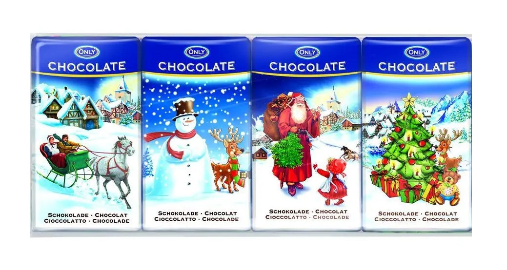Набір молочних мінішоколадок Новорічний Різдвяний Only mini Chocolates Святковий 4шт 60г