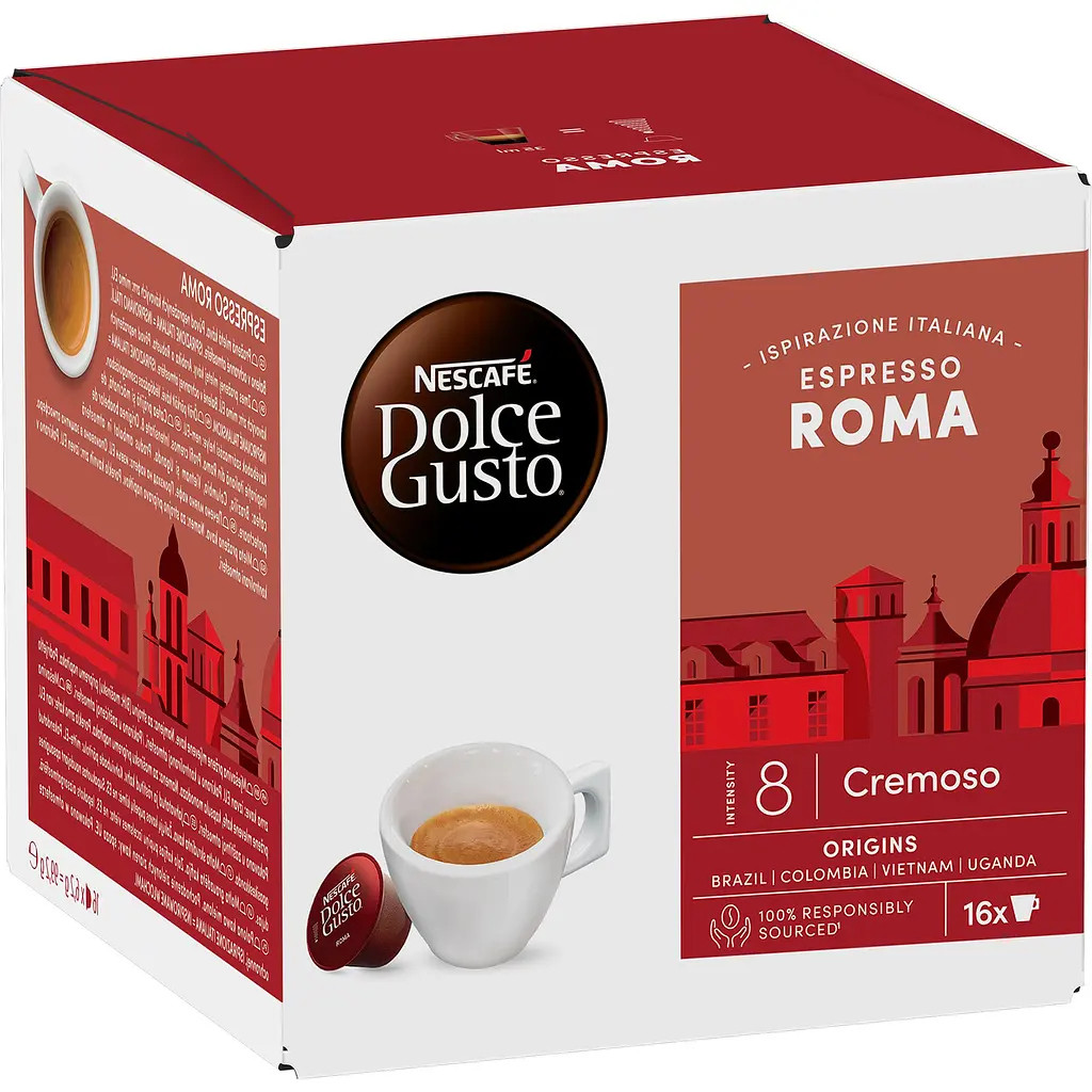 Кава мелена в Капсулах Nescafe Dolce Gusto Espresso Roma Cremoso Нескафе Міцний кремовий 16шт 100г