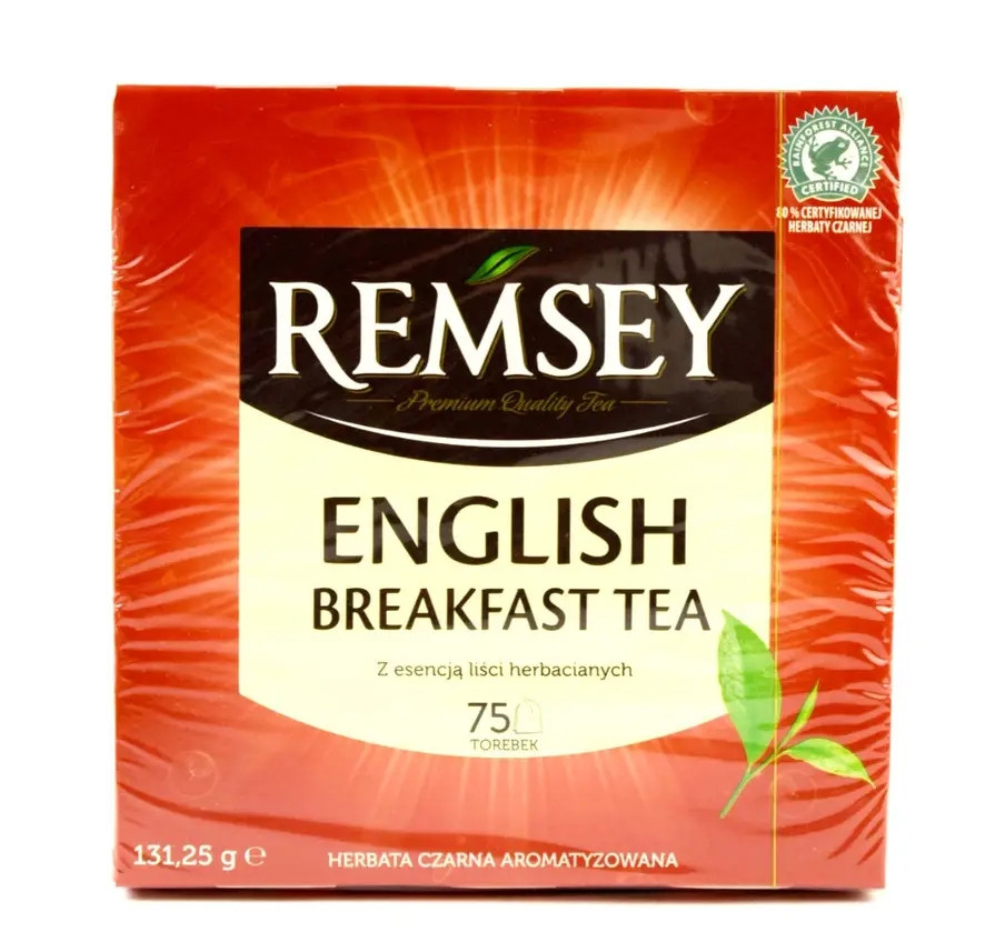 Чай чорний Англійський Remsey English Breakfast Tea Herbata szarna Ремсей Ароматизований екстракт Чайного листя 75 пакетиків 131г