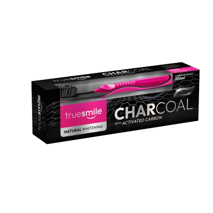 Набір Зубна паста і Щітка Відбілення TrueSmile Natural Whitening Charcoal Activated Carbon ТруСмайл активоване Вугілля Чорна 100мл