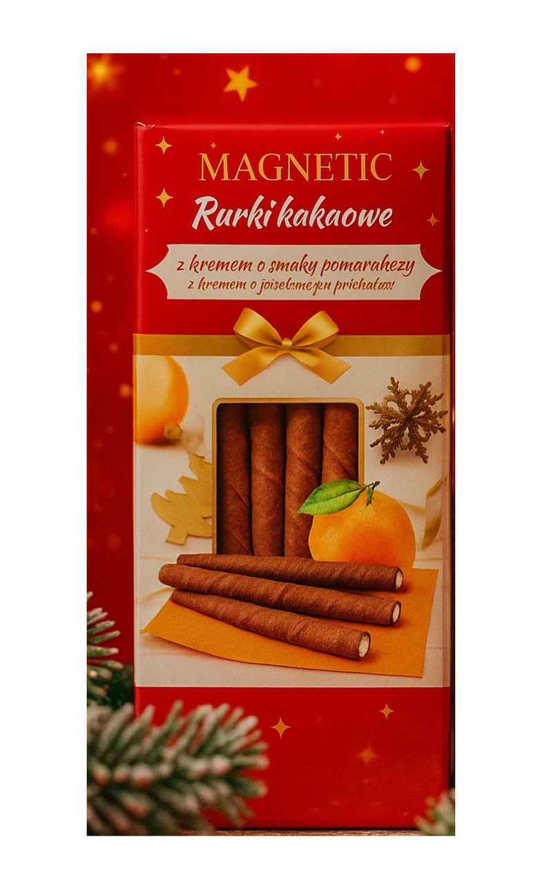 Вафельні трубочки Руркі Magnetic Rurki Kakaowe z kremem smaku Orange Магнетік Палочки какао з апельсиновим кремом 16шт 220г