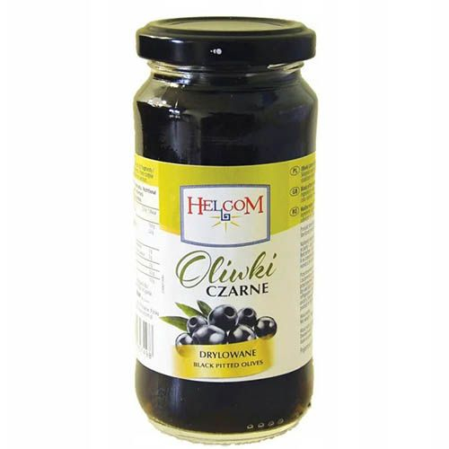 Маслини Чорні без кісточок Helcom Oliwki Czarne Drylowane Black pitted Olives Хелком Мариновані оливки склобанка 240г