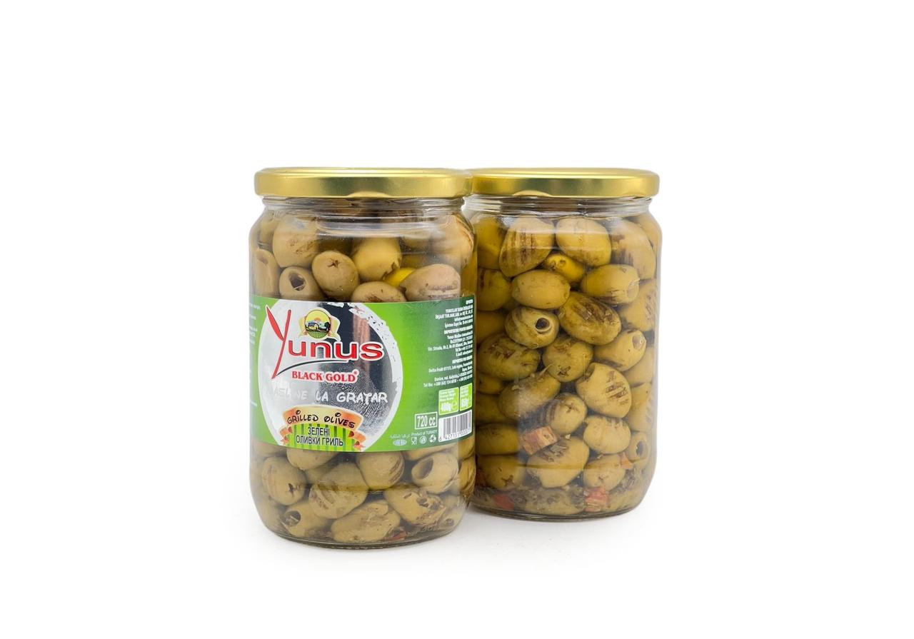 Оливкі Грільовані натуральні блек Голд Yunus Black Gold Grilled Olives naturale Юнус сорт Чорне Золото зелені Банка 400г