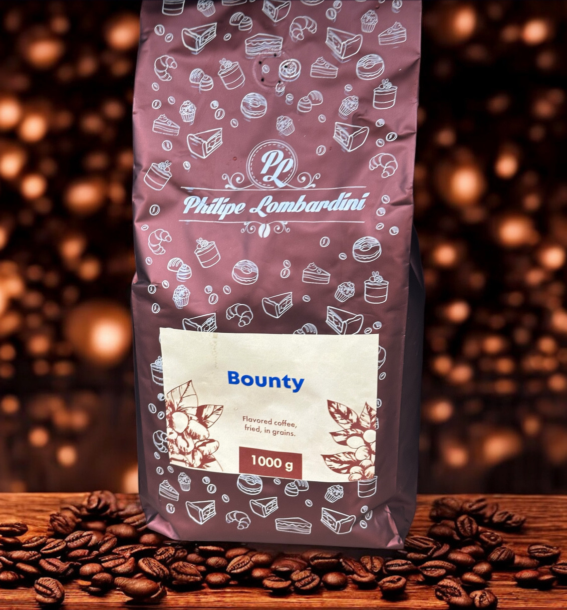 Кава в зернах Philipe Lombardini Bounty Філіп Ломбардіні з ароматом баунті Кокоса мікс робусти та арабіки 1000г