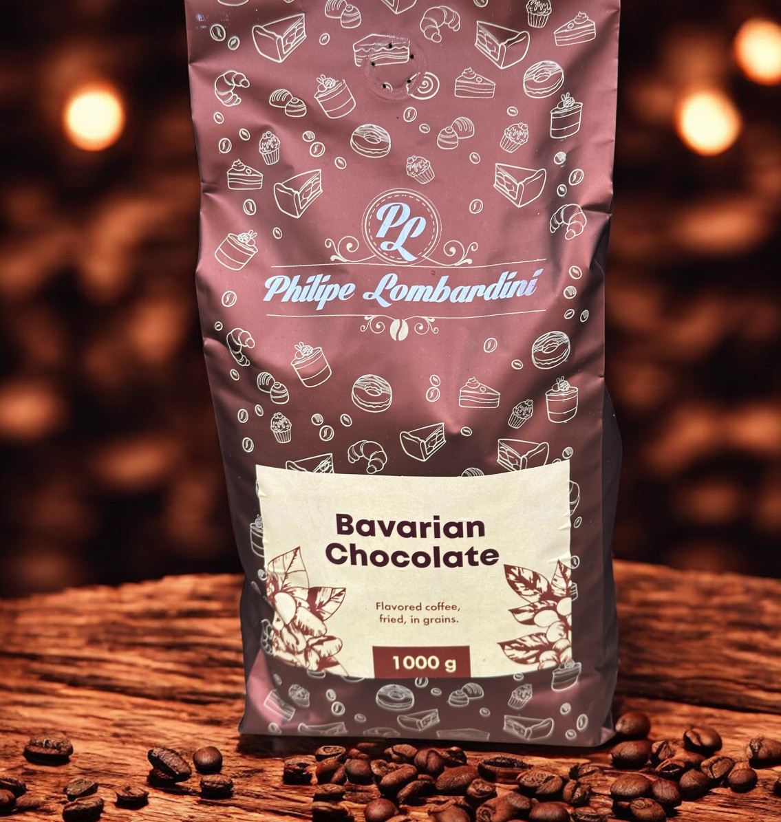 Кава в зернах Philipe Lombardini Bavarian Chocolate Філіп Ломбардіні з ароматом Баварійський шоколад мікс робусти та арабіки 1000г