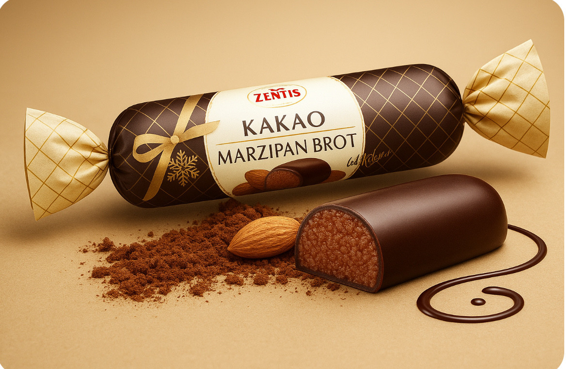 Цукерка Марципан Zentis Marzipan Brot Kakao Зентіс Марципановий батончик з Мигдалем в Какао 100г