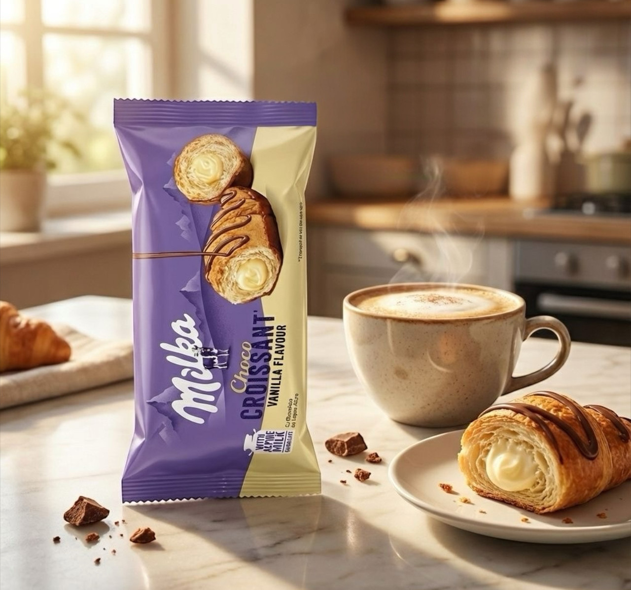 Круасан з листового тіста Milka Choco Croissant Vanilla Flavour Мілка шоколадний з ванільним кремом 50г