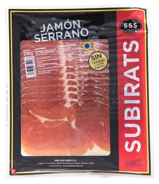 Хамон Серрано нарізка Subirats Jamon Serrano SSS Loncheado Субіратс сировялений слайси Пакет 250г