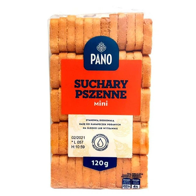 Сухарики тостові Pano Suchary Pszenne mini Пано міні Хлібці пшеничні Білі 60шт Пакет 120г