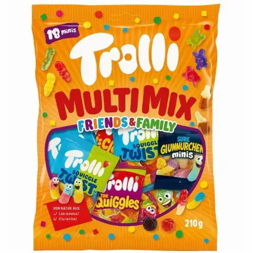 Цукерки жувальні без глютену та лактози набір Trolli Multi mix Minis Friends&Family Троллі міні мікс Мініс желейні асорті 9шт 210г