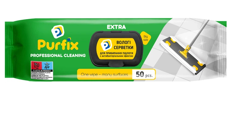 Серветки для миття Підлоги під швабру Моп-систем Purfix Professional Cleaning MOP Пюрфікс з антибактеріальним ефектом Запаски 50шт