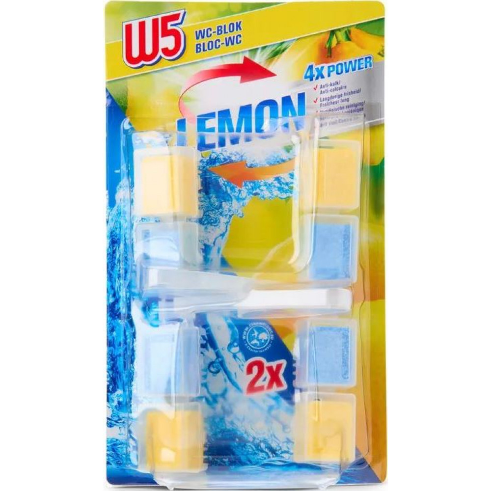 Туалетник блок-підвіска для змивання унітазу W5 WC-block 4x power Lemon В5 Антикальк аромат Лимон Комплект 2шт 96г