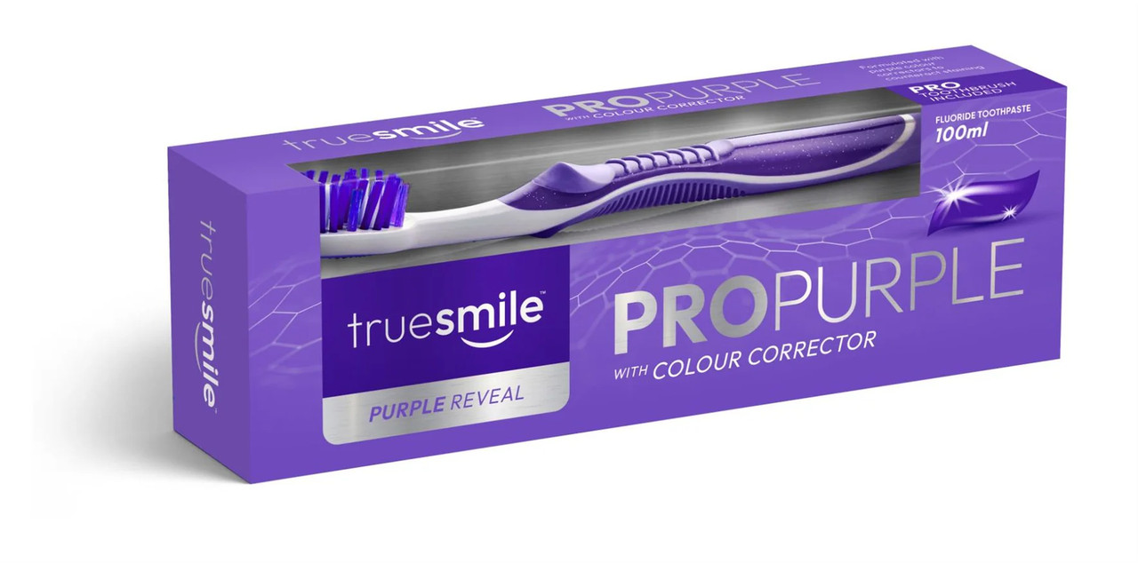 Набір Зубна паста і Щітка фіолетова корекція Кольору Truesmile pro-Purple Reveal Color corrector ТруСмайл Відбілююча 100мл